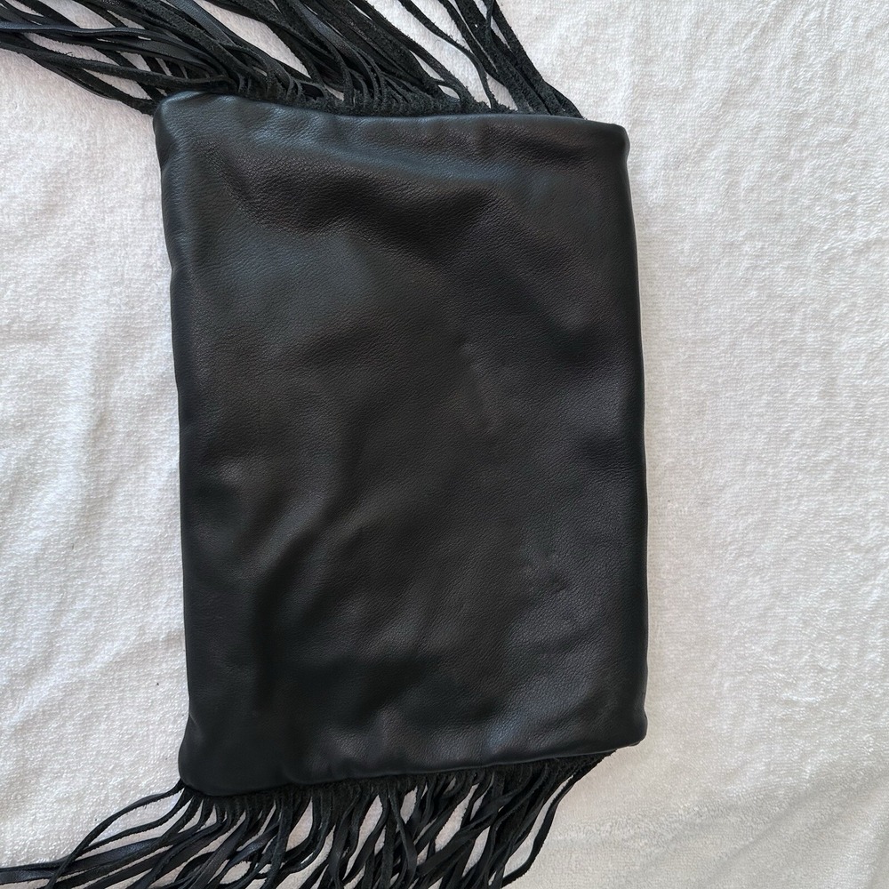 Tylie Malibu Black Leather Studded Fringe Lined Clutch Purse Magnet Close Pocket - Picture 11 of 14